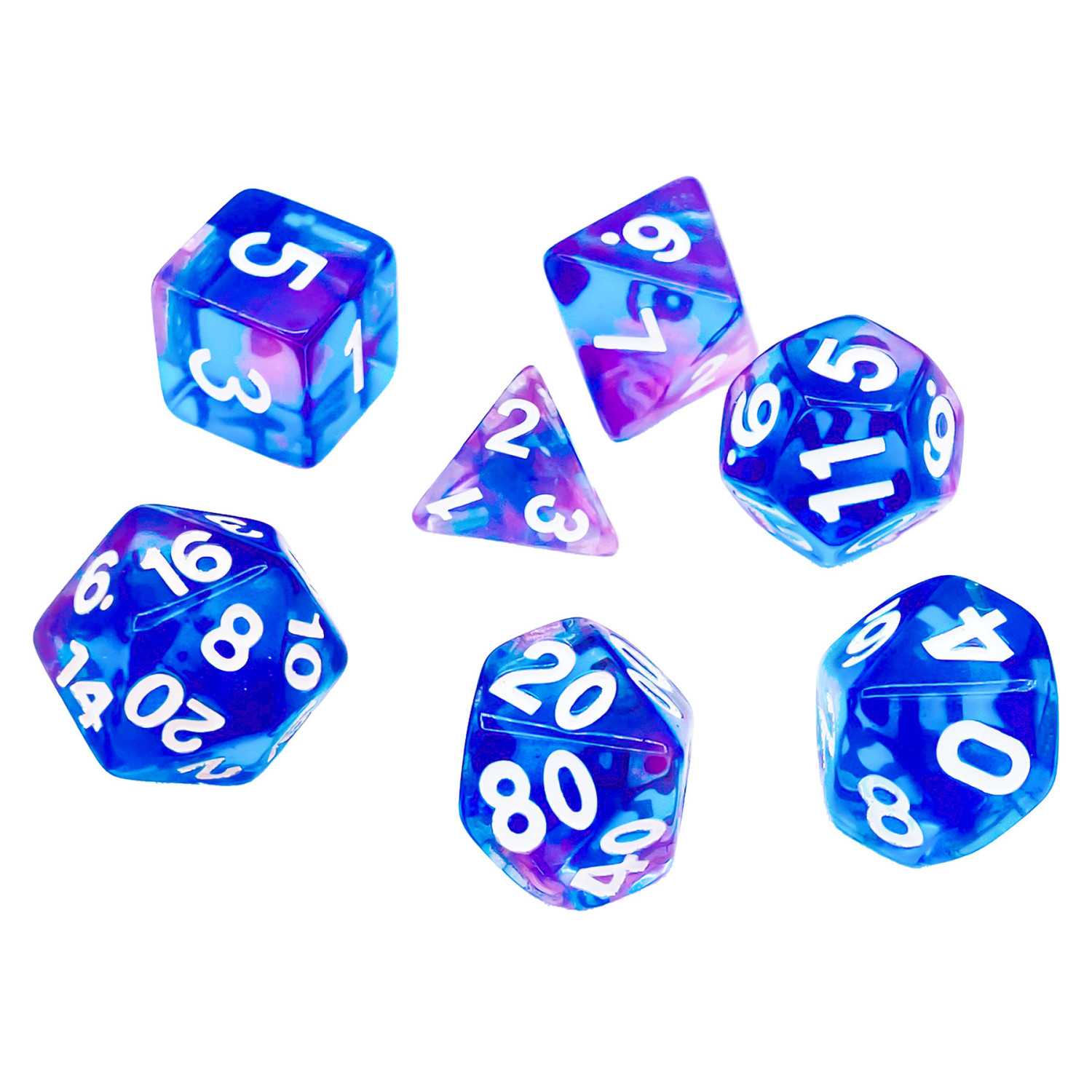 7x Mix 16mm Dés de Jeu - Bleu clair - Violet | Set de Dés JDR 7x Mix 16mm Dés de Jeu - Bleu clair - Violet | Set de Dés JDR