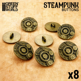 8x Boutons à motifs Steampunk ROUAGES - Doré Antique | Boutons