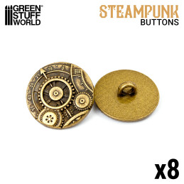8x Boutons à motifs Steampunk ROUAGES - Doré Antique | Boutons