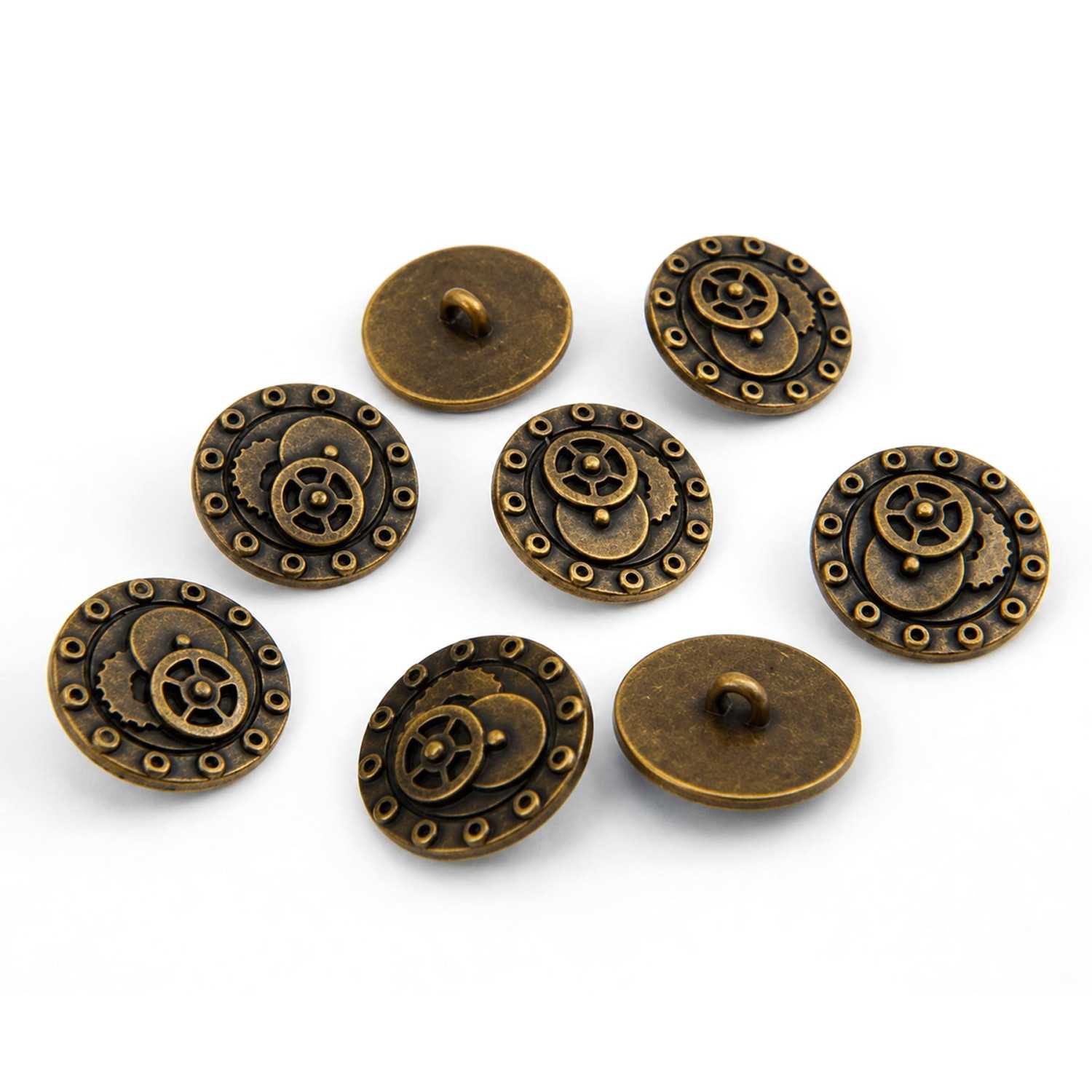 8x Botones RUEDAS y TORNILLOS SteamPunk - Bronce Botones
