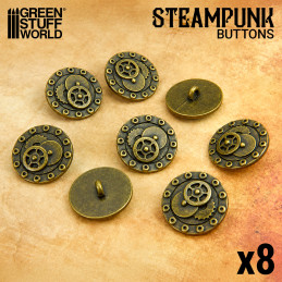 8x Botones RUEDAS y TORNILLOS SteamPunk - Bronce Botones
