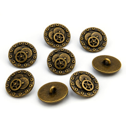 8x Botones RUEDAS y TORNILLOS SteamPunk - Oro Viejo Botones