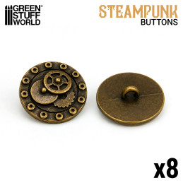 8x Knöpfe Steampunk-Stil 20mm SCHRAUBEN und ZAHNRADER - Antike Goldfarben | Knöpfe