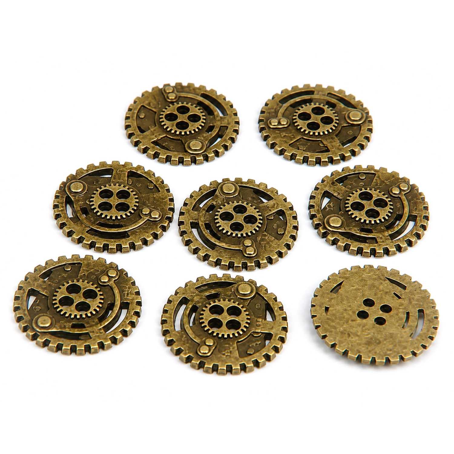8x Steampunk Buttons SPROCKET GEARS - Antique Gold | Buttons