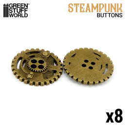 8x Boutons à motifs Steampunk Rouages ROUE DENTÉE - Doré Antique | Boutons