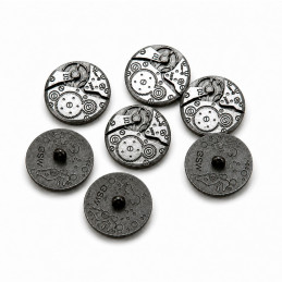 8x Bottoni Steampunk MOVIMENTO OROLOGIO - Argento | Bottoni