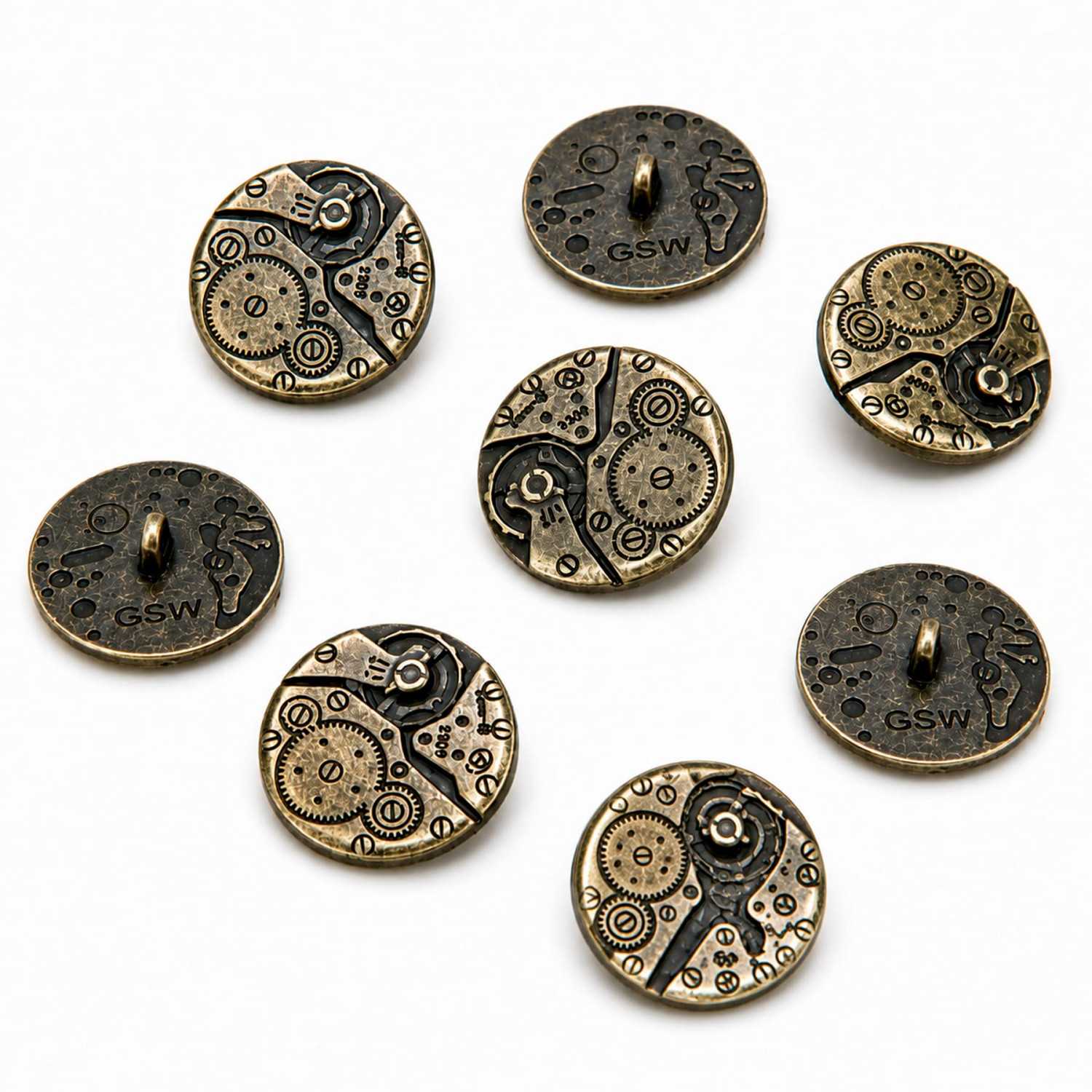 8x Knöpfe Steampunk-Stil 22mm - BEWEGUNGEN - Antike Bronzefarben | Knöpfe 8x Knöpfe Steampunk-Stil 22mm - BEWEGUNGEN - Antike Bronzefarben | Knöpfe