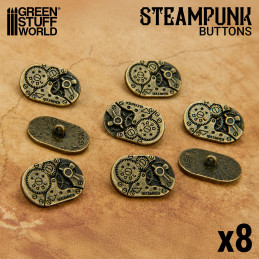 8x Bottoni Ovali Steampunk MOVIMENTO OROLOGIO - Bronzo | Bottoni