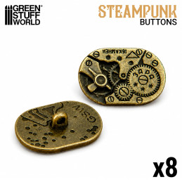 8x Bottoni Ovali Steampunk MOVIMENTO OROLOGIO - Bronzo | Bottoni