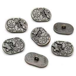 Ovale Knöpfe Steampunk-Stil - UHRWERKE - Antike Silberfarbe