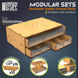 Magnetized and stackable module with drawers | MDF storage for model-making and craft Magnetized and stackable module with drawers | MDF storage for model-making and craft