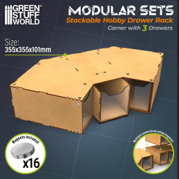 Stackable hobby corner drawer rack with 3 vertical drawers