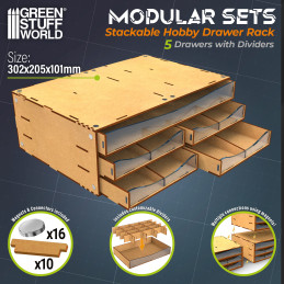 Modulo contenitore MDF con 5 cassetti e magneti | Cassetti modulari per modellismo e artigianato Modulo contenitore MDF con 5 cassetti e magneti | Cassetti modulari per modellismo e artigianato