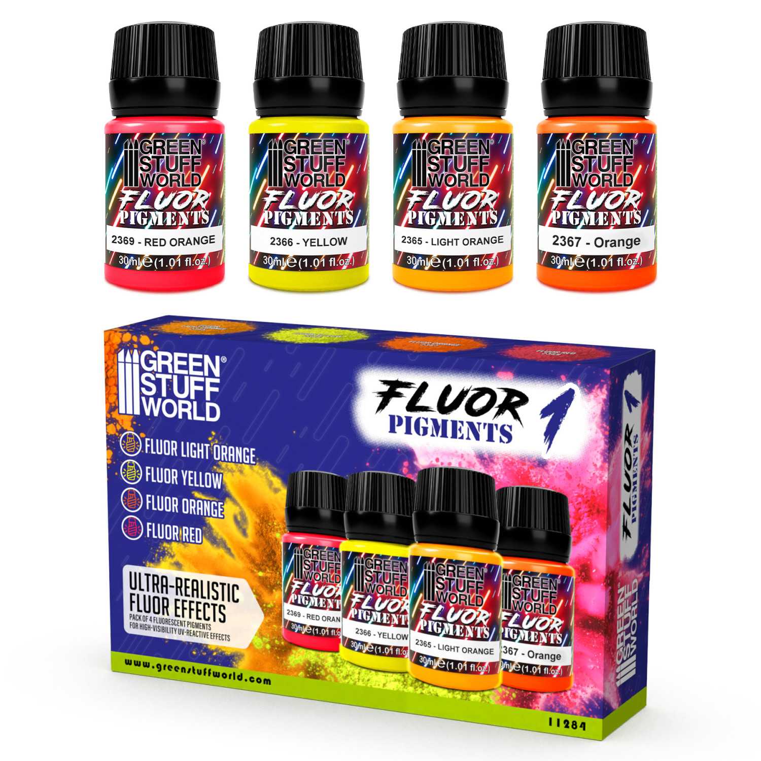 Set de pigments fluor 30 ml - Numéro 1 (Pack x4) Set de pigments fluor 30 ml - Numéro 1 (Pack x4)