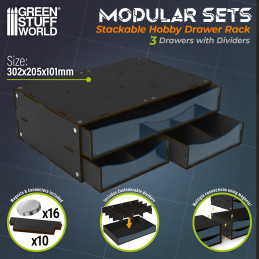 Modulo cassettiera impilabile con 3 cassetti orizzontali e divisori - Nero Modulo cassettiera impilabile con 3 cassetti orizzontali e divisori - Nero