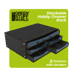 Módulo cajonera apilable con 5 cajones horizontales con divisores - Negro