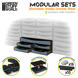 Modulo cassettiera impilabile con 5 cassetti orizzontali e divisori - Nero Modulo cassettiera impilabile con 5 cassetti orizzontali e divisori - Nero