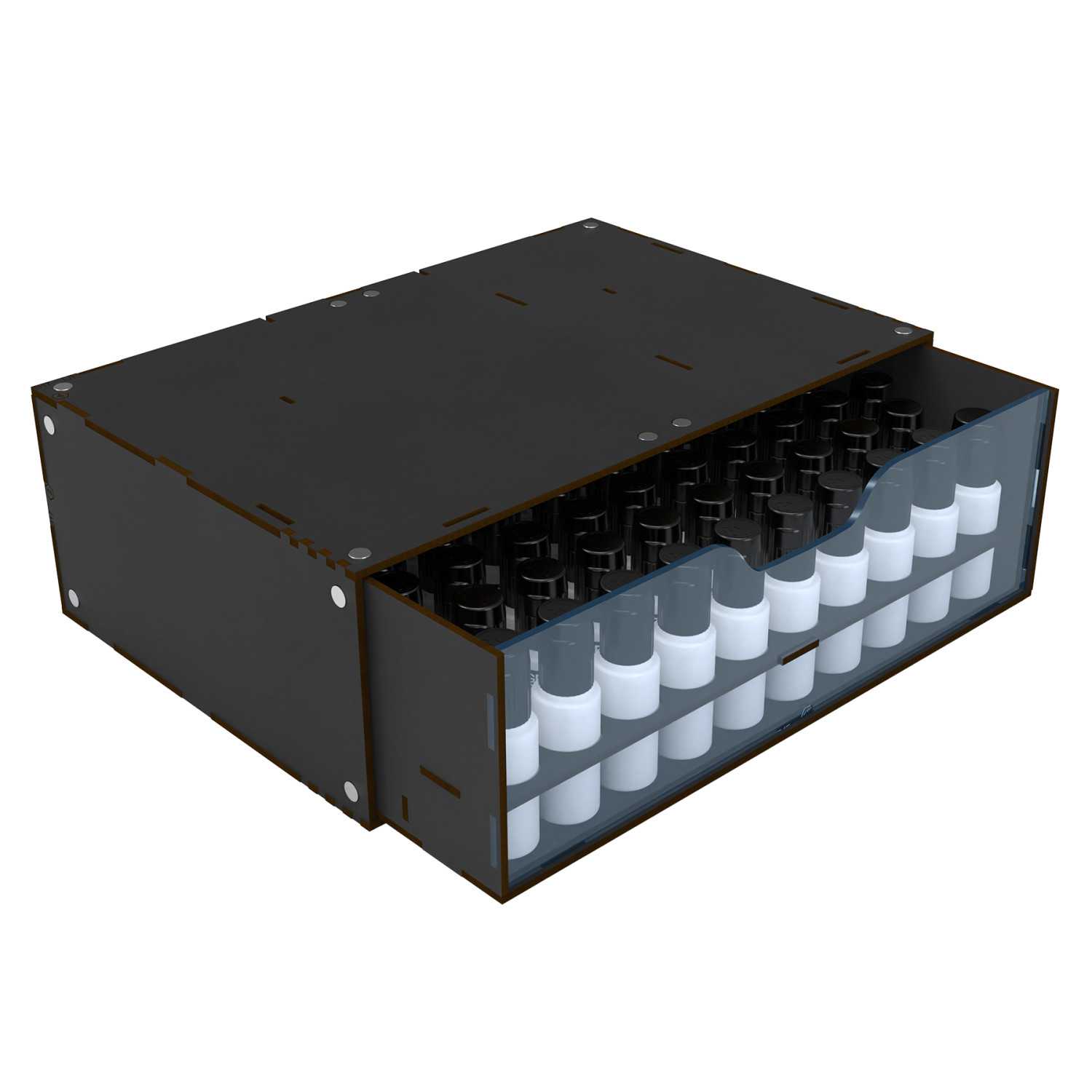 Modulares Farbregalsystem für 17-ml-Farben - stapelbar und magnetisch - Schwarz Modulares Farbregalsystem für 17-ml-Farben - stapelbar und magnetisch - Schwarz