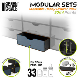 Modulares Farbregalsystem für 30-ml-Farben - stapelbar und magnetisch - Schwarz Modulares Farbregalsystem für 30-ml-Farben - stapelbar und magnetisch - Schwarz