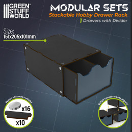 Half Stackable hobby drawer rack with 2 vertical drawers and magnets - Black Half Stackable hobby drawer rack with 2 vertical drawers and magnets - Black