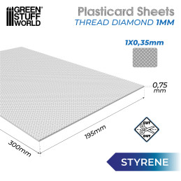 Plancha Plasticard DIAMANTE 1 mm - tamaño A4 Planchas Texturizadas