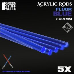 Barras Acrilicas - Redondas 2,4 mm Fluor AZUL Perfiles Fluorescentes