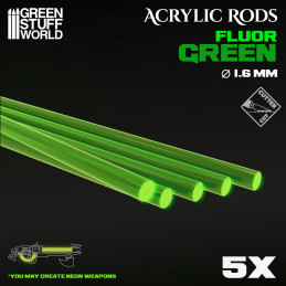 1,6 mm runde Acryl Stäbe Fluor GRÜN | Fluoreszierende Profile