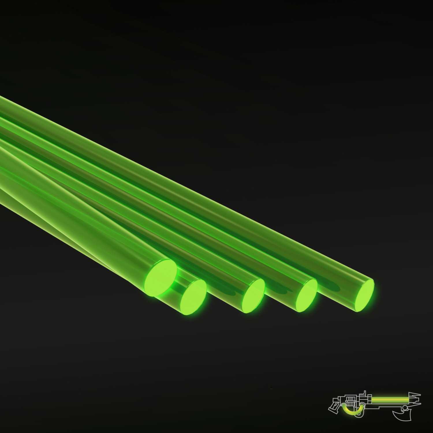 Barras Acrilicas - Redondas 2,4 mm Fluor VERDE Perfiles Fluorescentes