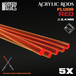 2,4 mm runde Acryl Stäbe Fluor ROT-ORANGE | Fluoreszierende Profile 2,4 mm runde Acryl Stäbe Fluor ROT-ORANGE | Fluoreszierende Profile