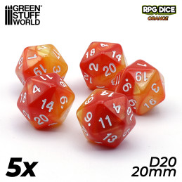 5x W20 20mm Spielwürfel - Orange | Brettspiele Würfel 5x W20 20mm Spielwürfel - Orange | Brettspiele Würfel