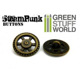 8x Steampunk Buttons FLYWHEEL GEARS - Bronze