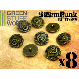 8x Steampunk Buttons BOLTS and GEARS - Bronze | Buttons