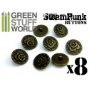 8x Steampunk Buttons BOLTS and GEARS - Bronze