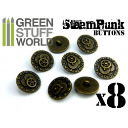 8x Steampunk Buttons BOLTS and GEARS - Bronze | Buttons
