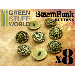 8x Bottoni RUOTE e BULLONI SteamPunk - Oro Vecchio
