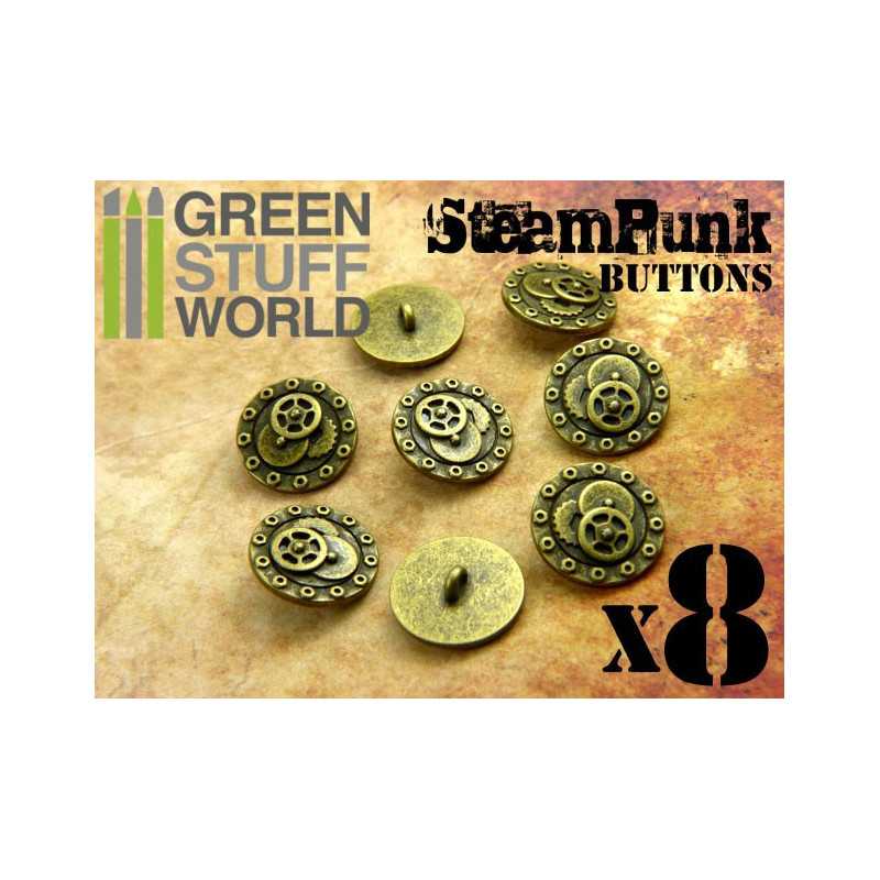 8x Steampunk Buttons BOLTS and GEARS - Antique Gold | Buttons