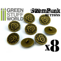 8x Steampunk Buttons BOLTS and GEARS - Antique Gold