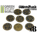 8x Steampunk Buttons SPROCKET GEARS - Bronze
