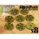 8x Steampunk Buttons SPROCKET GEARS - Antique Gold