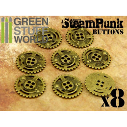 8x Bottoni RUOTE DENTATE SteamPunk - Oro Vecchio