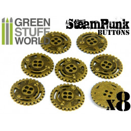 8x Botones RUEDAS DENTADAS SteamPunk - Oro Viejo Botones