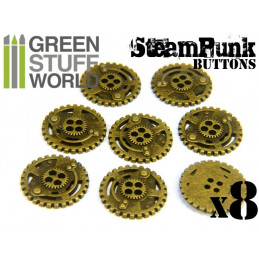 8x Steampunk Buttons SPROCKET GEARS - Antique Gold | Buttons