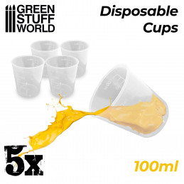 5x Disposable Measuring Cups 100ml | Empty Paint Pots