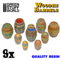 9x Barriles de madera en Resina Mobiliario y escenografia moderno