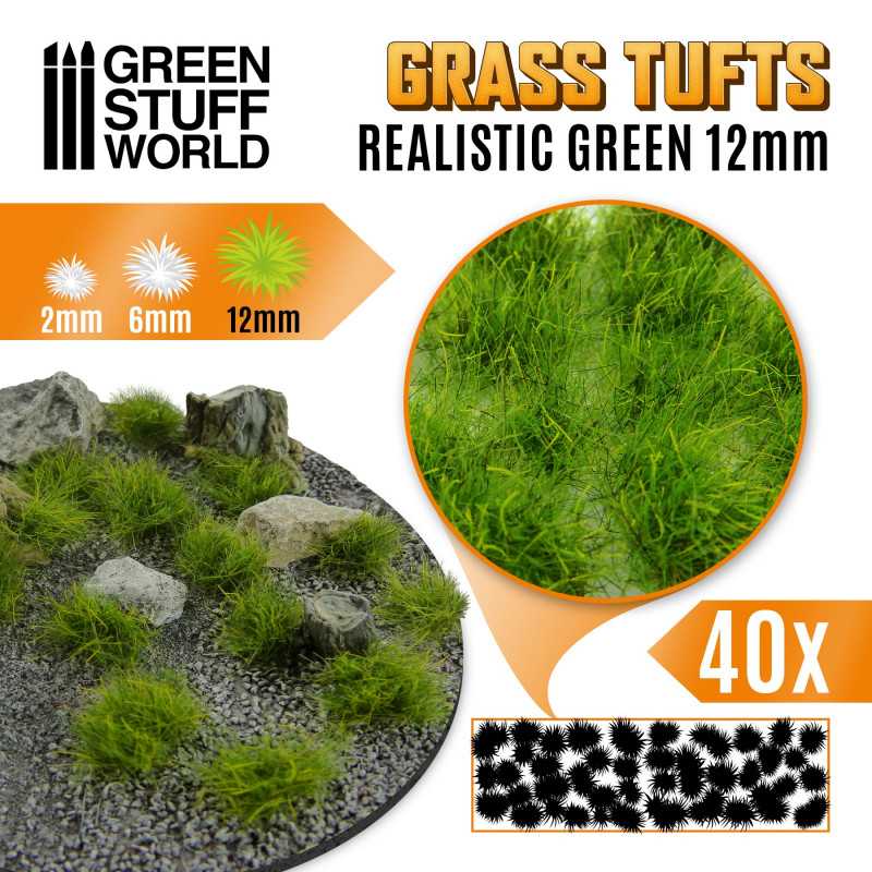 Grasbüscheln - 12mm - Realistische Grün | Grasbüschel 12 mm