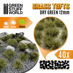 Grass TUFTS - 12mm self-adhesive - DRY GREEN | 12 mm Grass Tufts