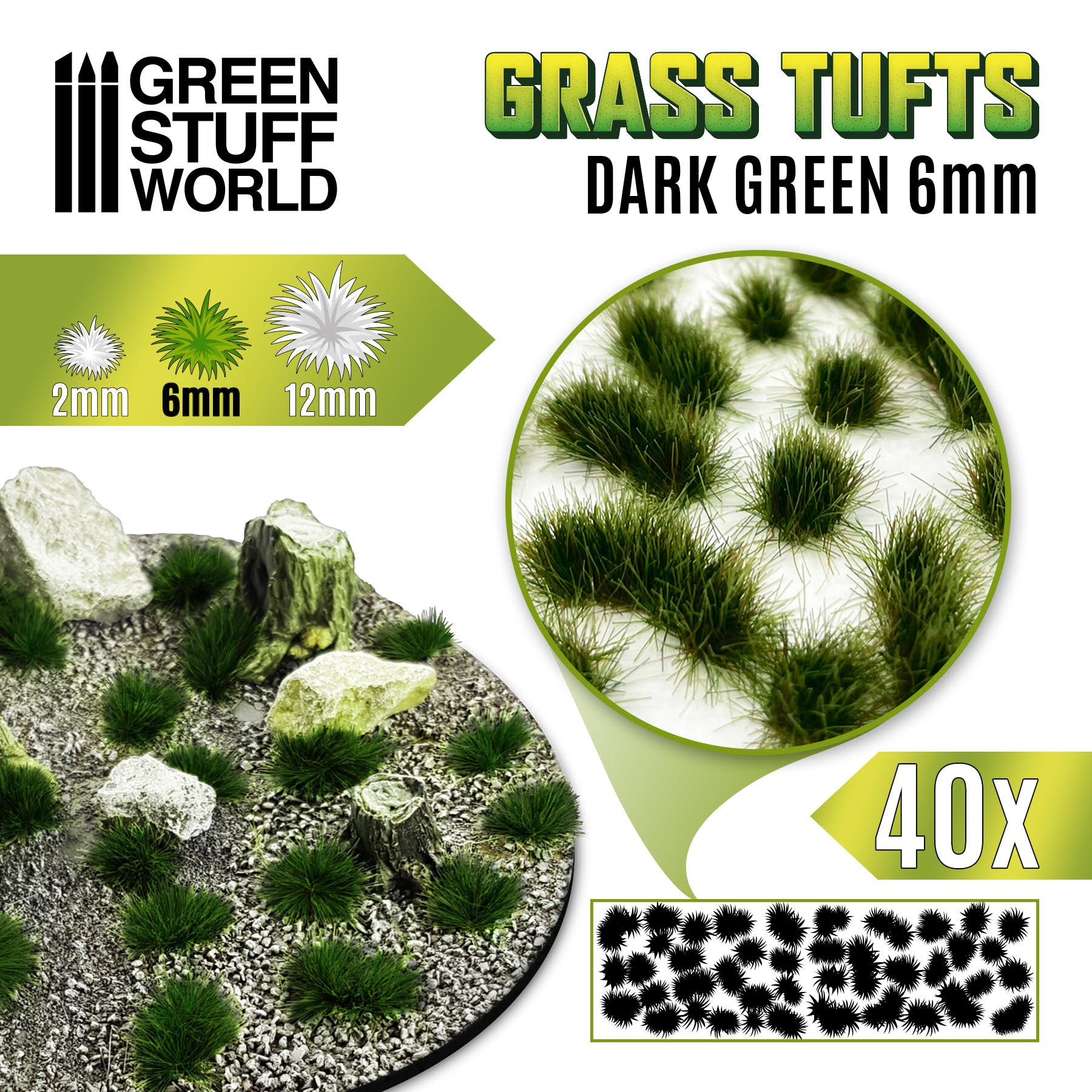 dark green 12mm self-adhesive Grass TUFTS XL