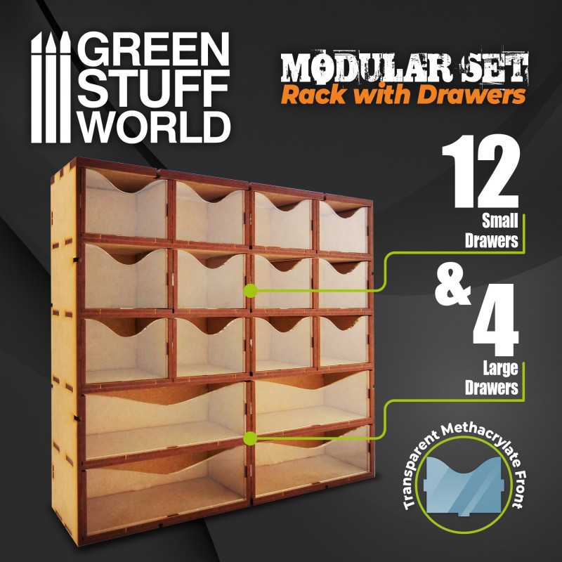 Vertikales MDF-Rack mit Schubladen | MDF-Holz