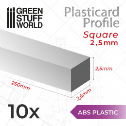 ABS Plasticard - Profile SQUARED ROD 2.5mm | Squared profiles