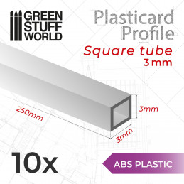 ABS Plasticard - Profile SQUARED TUBE 3 mm